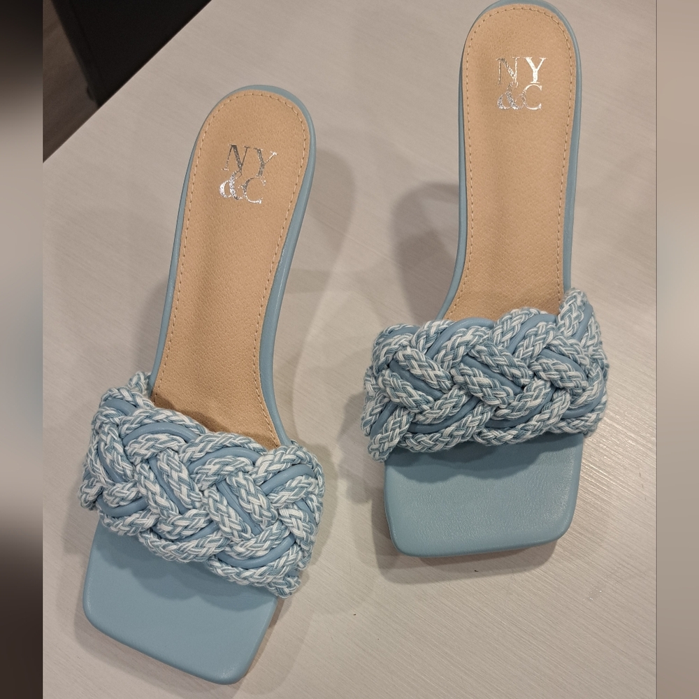 New York & Company Julie Mule Women's Blue Braided Slide Sandals Size 7,5